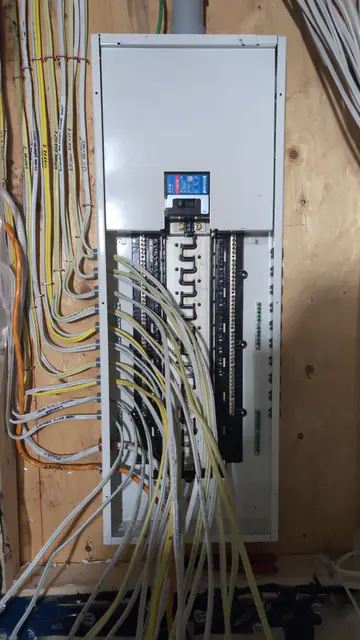 New 200 amp electrical panel and organized branch-circuit wiring at Mineola Road East